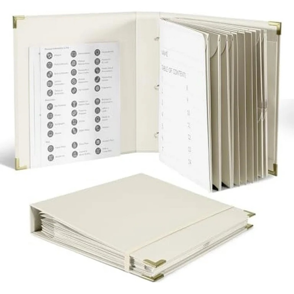 Cream Accordion File Organizer Binder with Corner Protectors